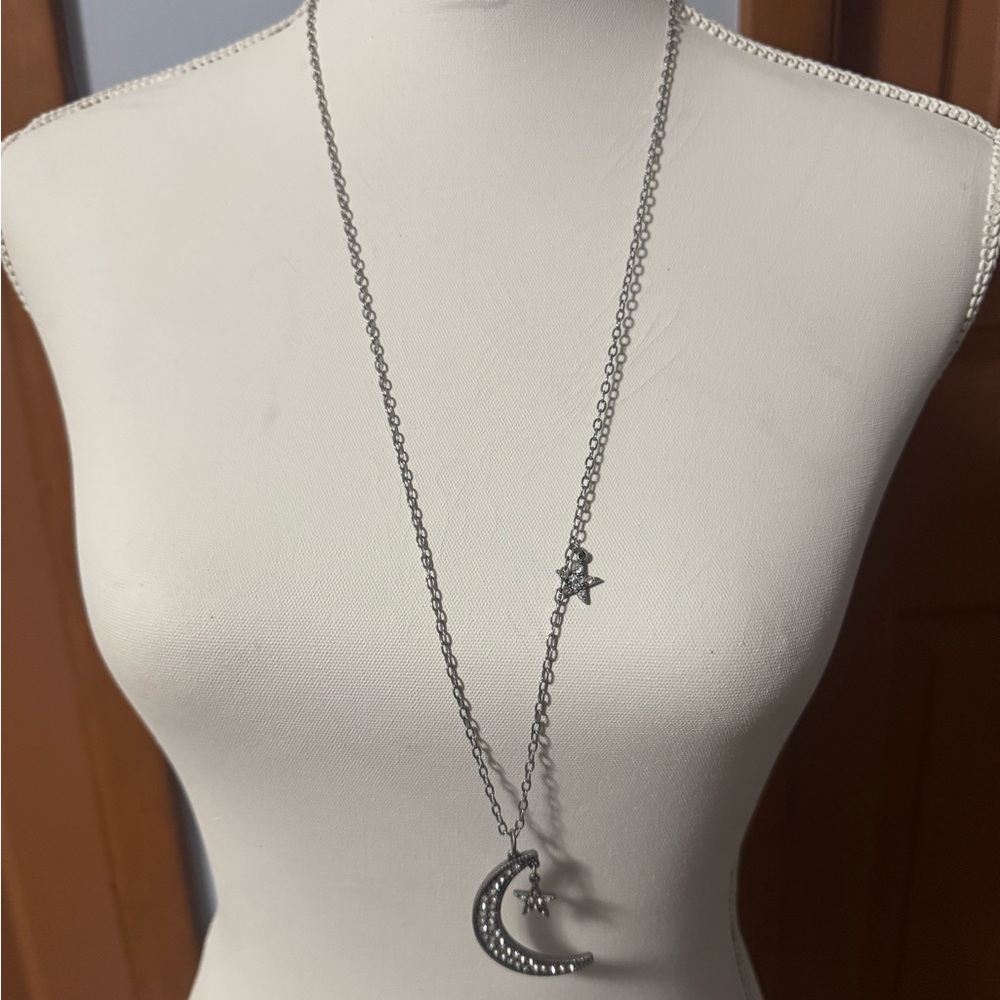 Celestial Silver Moon and Star Necklace